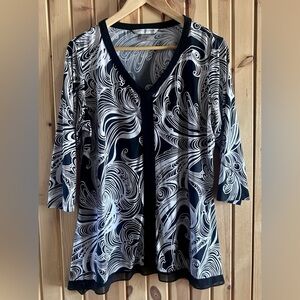 Peter Nygard Monochrome Swirl V-Neck Blouse